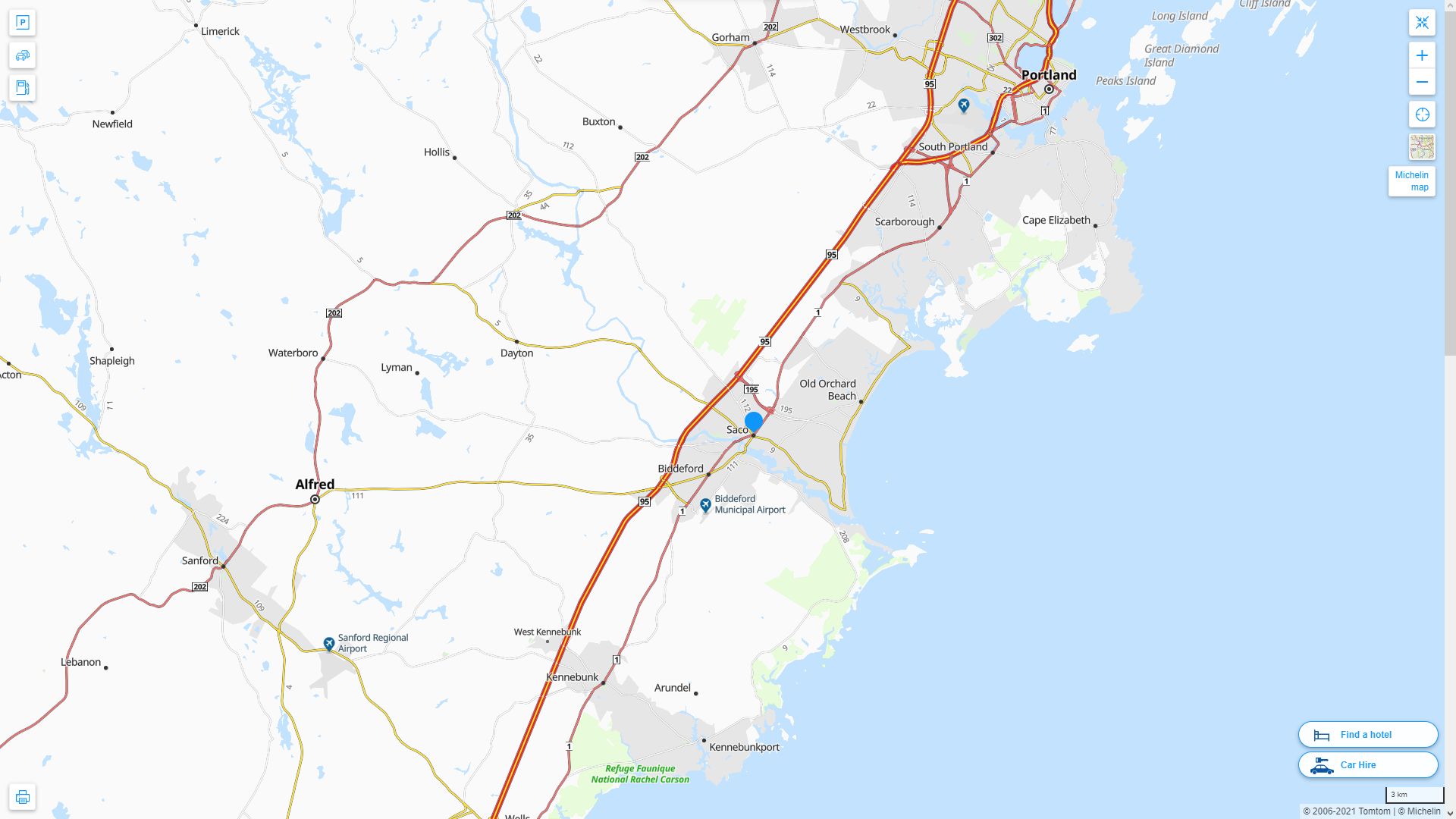 Saco Maine Highway and Road Map